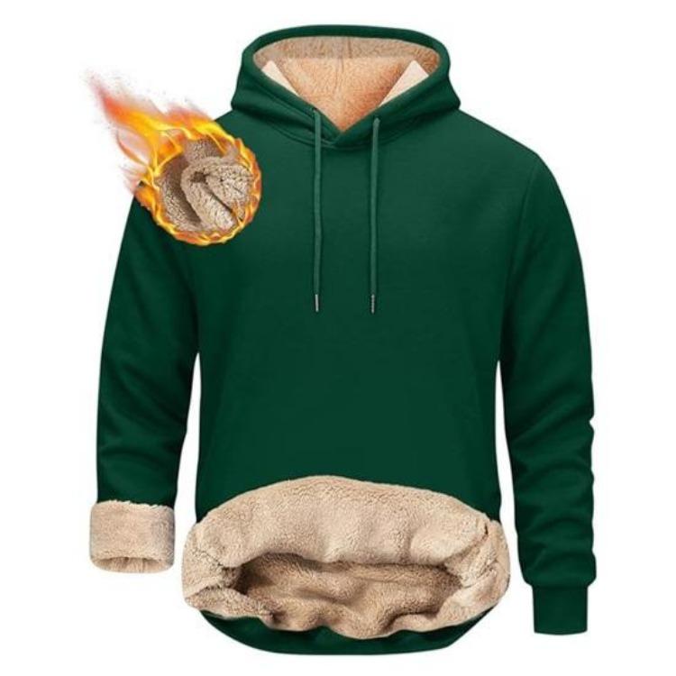 Winter Thermal Hoodie for Men Plush Lined Solid Color Loose Fit Long Sleeve Casual Top with Drawstring and Elastic Cuffs Daily Wear