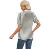 Women Ruffle Neck Loose Fit Striped Short Sleeve T Shirt Top with Button Casual Pullover Blouse for Daily Wear