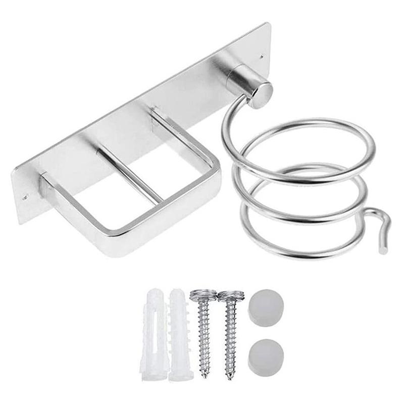 

Держатель для фена, органайзер, держатель для выпрямителя для волос, стеллаж для хранения, настенная полка для ванной комнаты, аксессуары для хранения серебряный