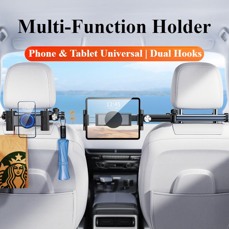 Eary Car Headrest Tablet Holder Mount Back Seat With 360°Rotate Phone Stand 2 Hooks Trip Essentials for Kids for 4.7-12.9 Inch