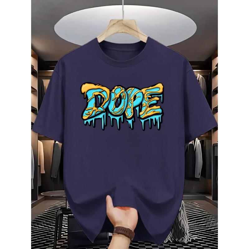 

Summer men s 100% pure cotton casual loose oversized fashionable creative DOPE letter printed round neck short sleeved T-shirt S