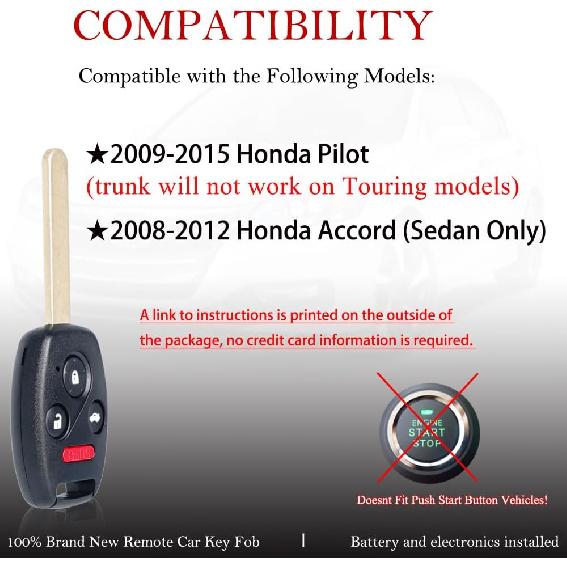 MechanMagic Key Fob Remote Replacement Fits for Honda Pilot 2009 2010 2011 2012 2013 2014 2015/ Accord Sedan 2008-2012 KR55WK49308 Keyless Entry