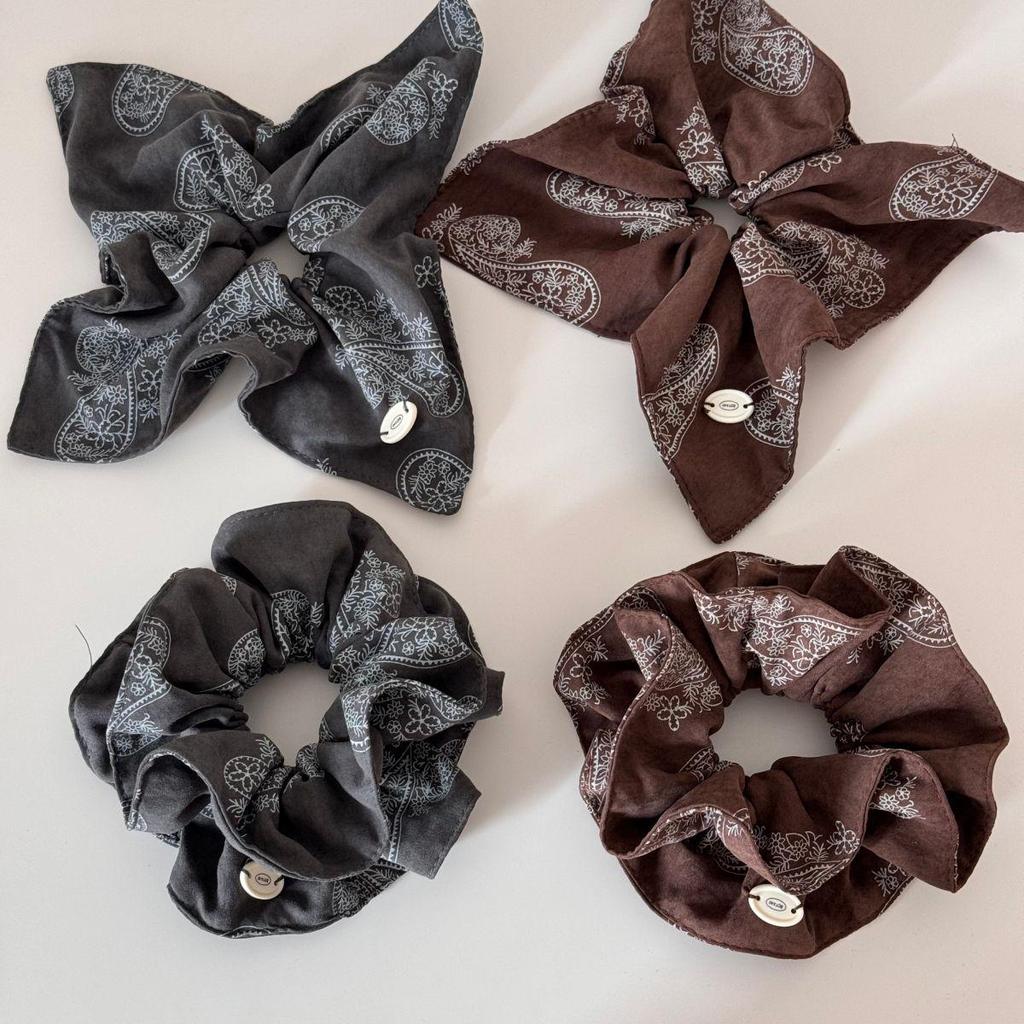 Korean Retro Elegant Cashew Flower Scarf Hair Tie - Durable, Elastic, High-Quality Rubber Band