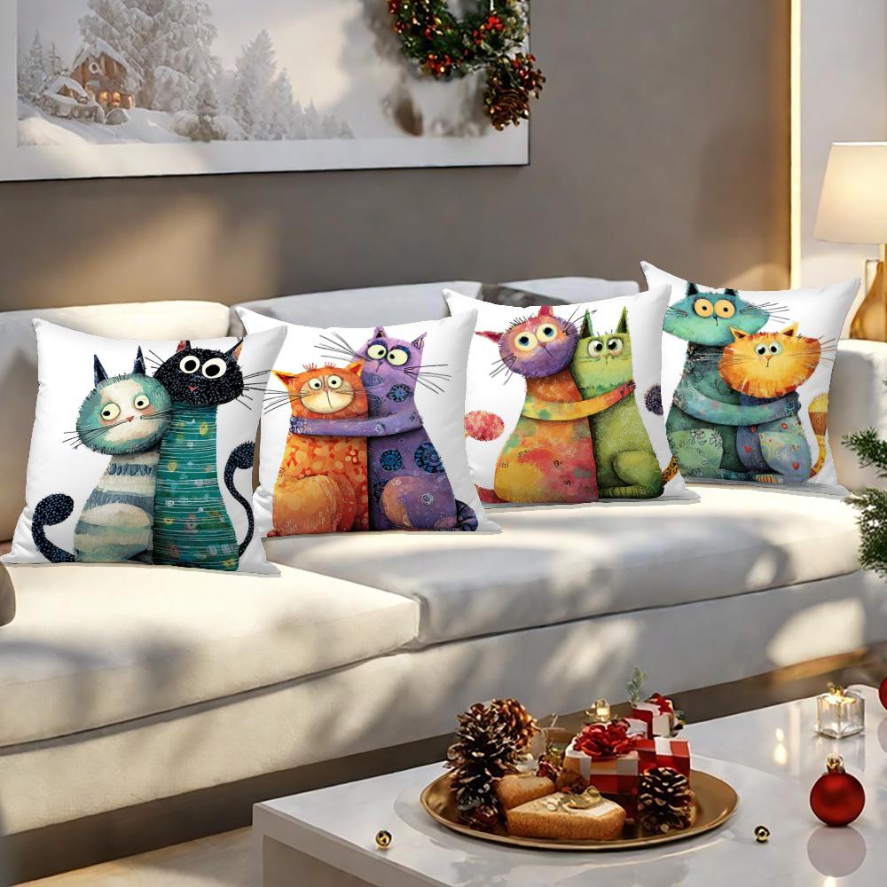 4 Pillow Covers Home Decor Bedding Accessories Cute Cat Theme Cushion Covers