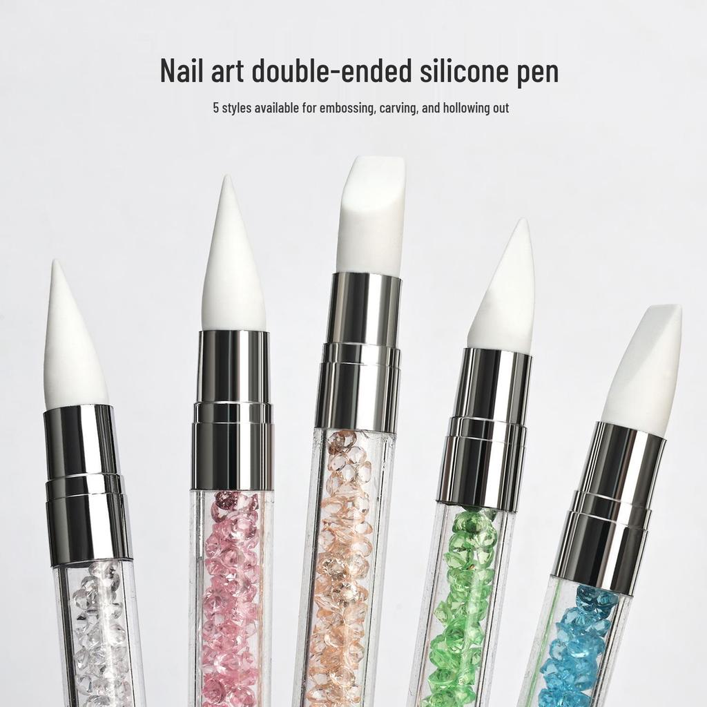 5pcs Multi-functional Silicone Nail Art Pens for Embossing, Painting, Carving, and Smearing.