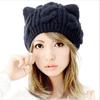 Women's Winter Knit Crochet Braided Cat Ears Beret Beanie Ski Knitted Hat Cap