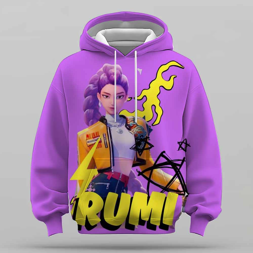 KPop Demon Hunter Rumi Cute Cartoon Girl Hoodie Warm Children's Wavy Fashion Casual Pullover