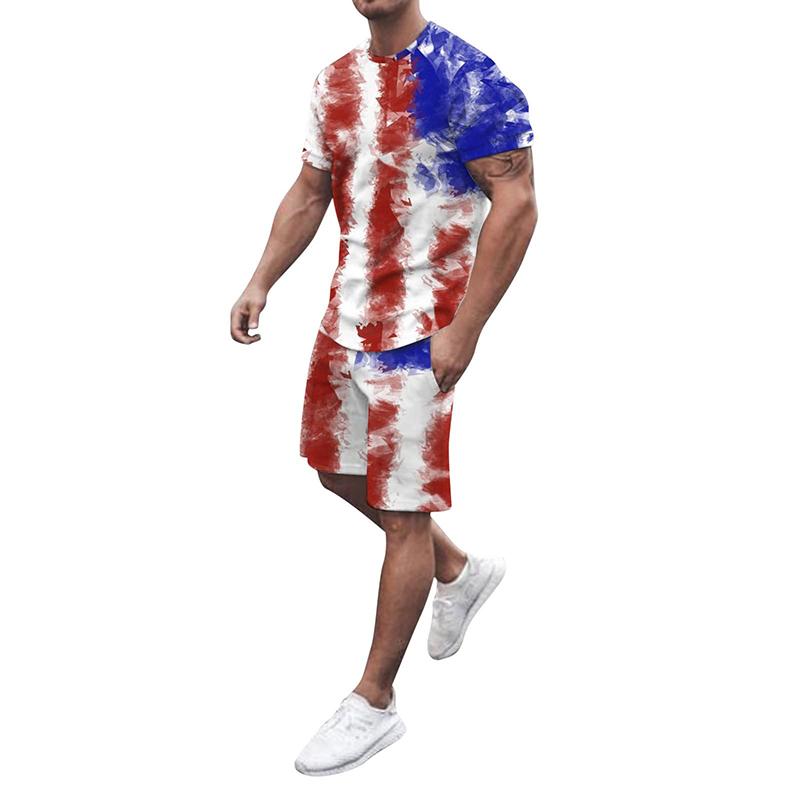 Pánské sady triček USA Americká vlajka 3D tisk Teplákové soupravy Trička Šortky 2 kusy Streetwear Pánské oversized obleky Sportovní oblečení