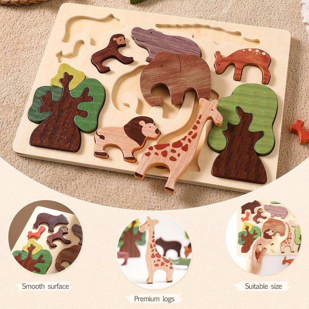 Children's Toy Animal Jigsaw Puzzle Hand Grab Panel Early Education Puzzle Block Matching Cognitive Wooden Jigsaw Puzzle Stack