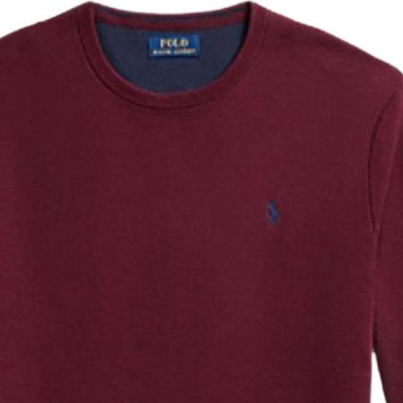 Pulover tricotat Polo Ralph Lauren cu logo-ul Small Pony brodat, culoare uni, cu gât rotund și mâneci lungi, bărbați, pulover, vișiniu 710918163-514