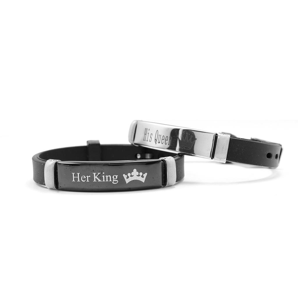 Cross-border stainless steel luminous crown couple necklace set, personalized design sense of fashion, leather titanium steel bracelet