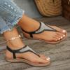 Fashion Bohemian Style Flat Thong Sandals Women Beads Decor Elastic Strap Roman Sandals Woman 2025 Summer Comfort Non Slip Beach Shoes