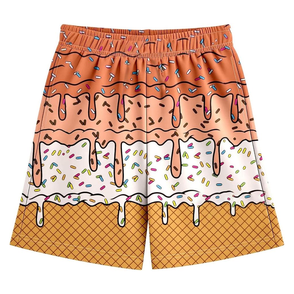Children's Casual Floral Ice Cream Printed Shorts Drawstring Beach Pants