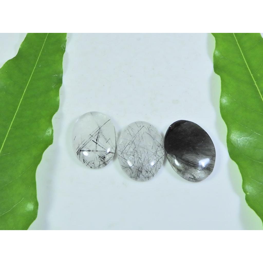 15X20MM Natural Black Rutile Oval Cabochon Loose Gemstone 3 Pcs Lot A-253