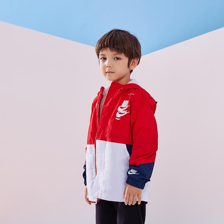 Nike Color Block Woven Hooded Windbreaker Kids Jackets Red NY2212002GS-001