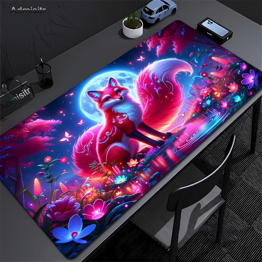 Pink Fox Large Gaming Mousepad XXL Gamer Mouse Pad Office Long Table Accessories Mouse Mat Kawaii Nine-tailed Fox Desk Mat Xxl