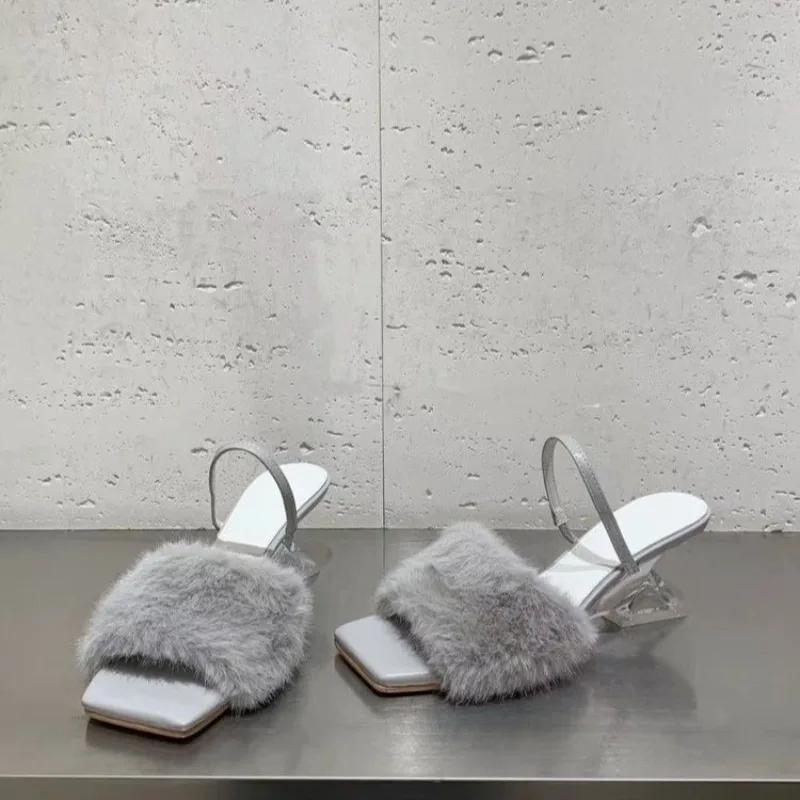 

Fashion New Plus-size Fluffy Slippers To Wear Outside Baotou 2025 Fashion High Heels 35