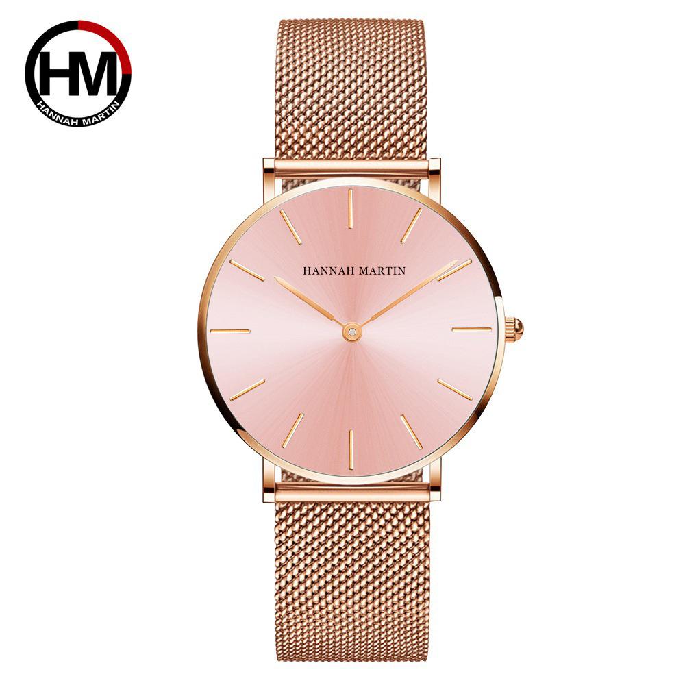 Elegant Slim Waterproof Wristwatch with Steel Mesh Band - Minimalist Japanese Design for Women.