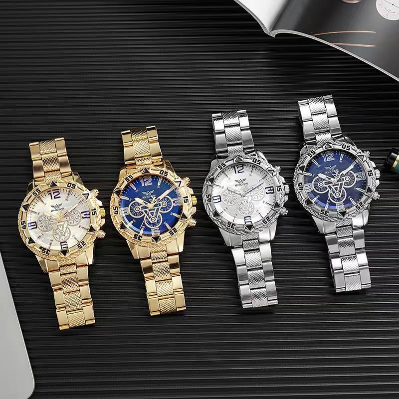 Business Casual Fashion Large Dial Alloy Steel Belt Blue Quartz Men'S Watch