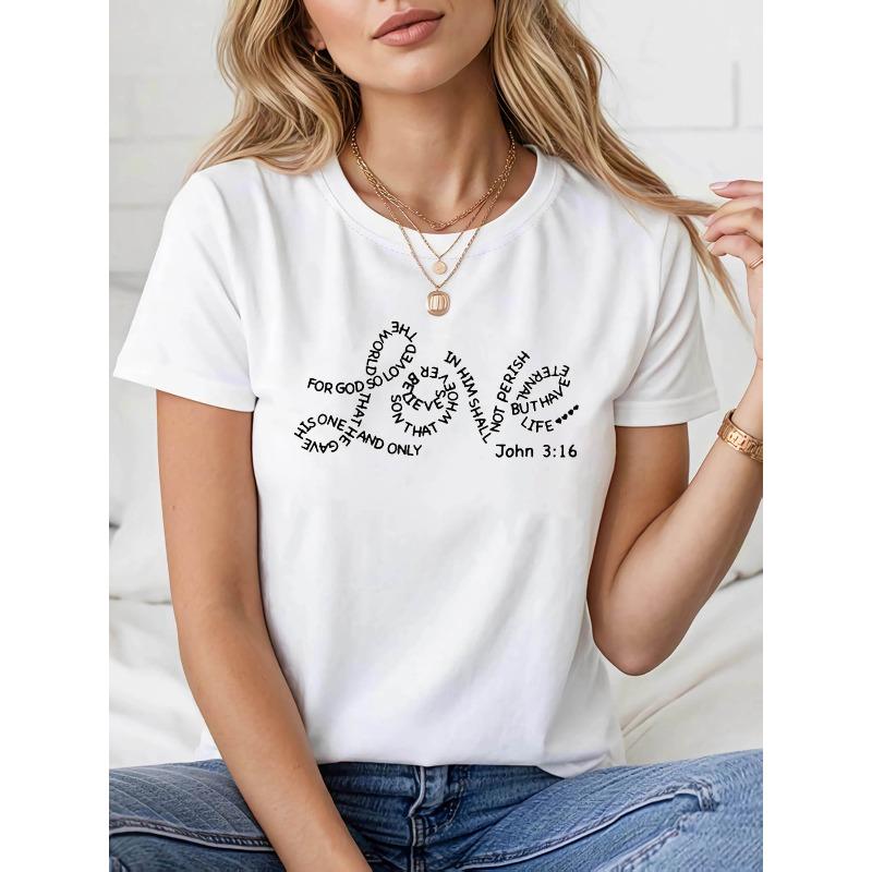 

LOVE John 3:16 Women S T-Shirt with Scripture Print for Religious Gatherings, Easy And Elegant Short Sleeve Top for Everyday Outings S белый
