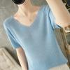 V-neck Sweater Thin Short-sleeved Women's Summer Loose Versatile T-shirt Close-fitting Comfortable Top