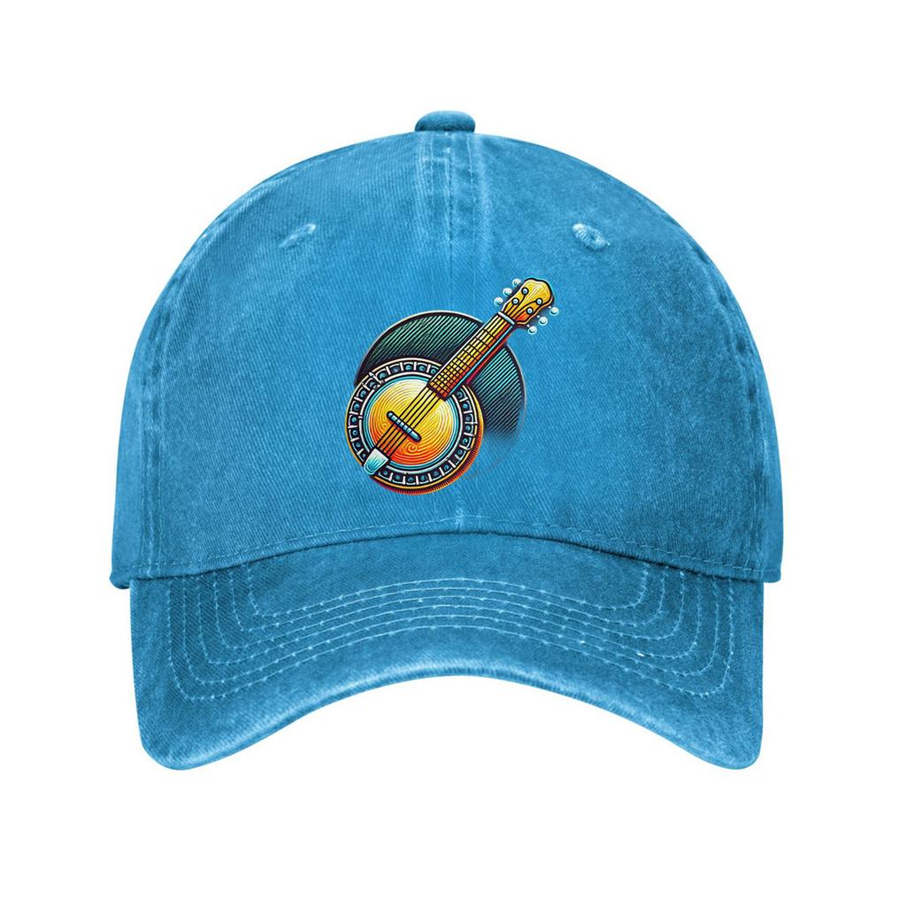 Colorful Banjo Music Graphic Baseball Cap Unisex Cotton Adjustable Denim Dad Hat Casual