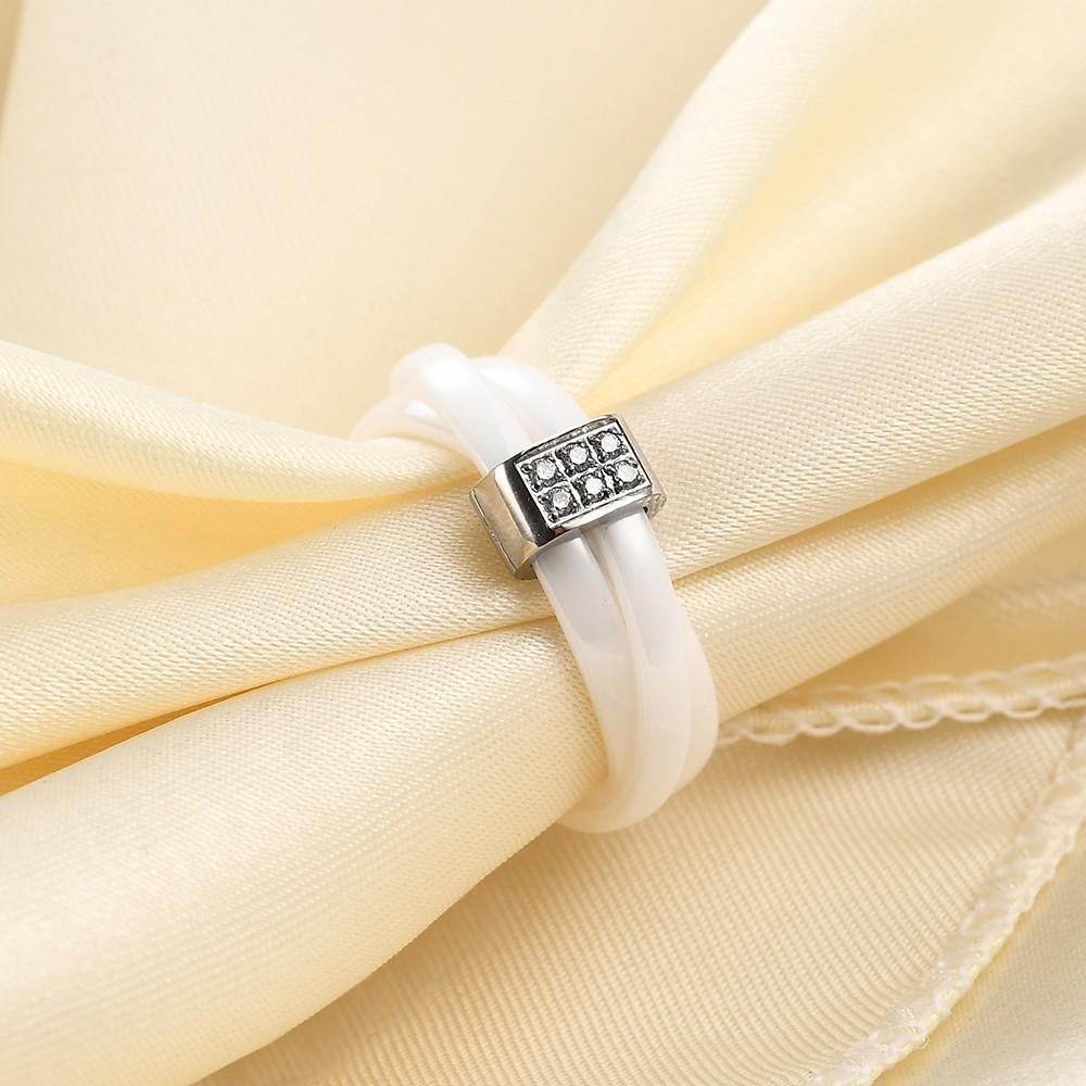8MM Double Row Diamond-set Black and White Ceramic Three-ring Cross-diamond-set Ring for Couples