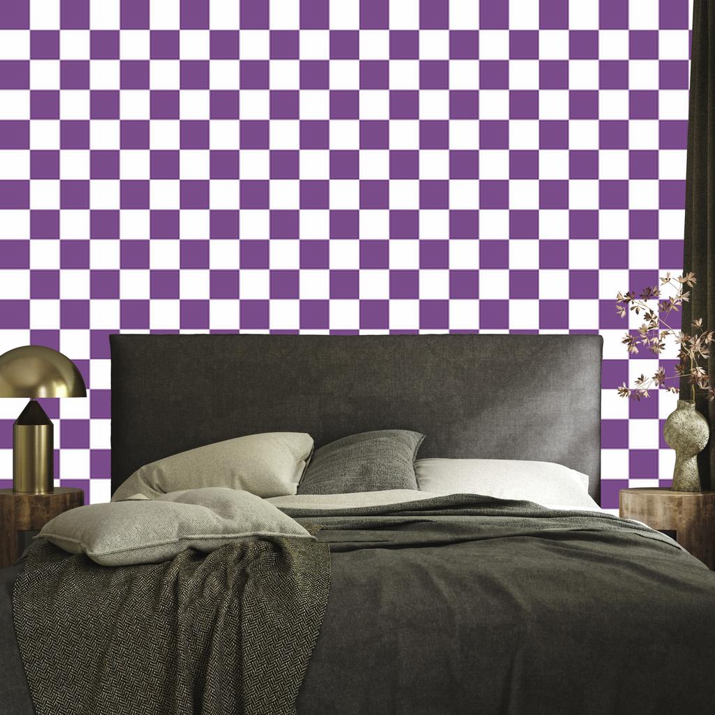 Checkerboard wallpaper purple, white and light gray 50x1000