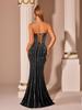 Robe de soirée sirène sans bretelles à diamants avec fente haute et dos ouvert