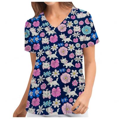 Men's Women's Summer Short Sleeve V Neck Nursing Work Clothes Disney Print Halloween Mary Cat Ophthalmology Work Uniform