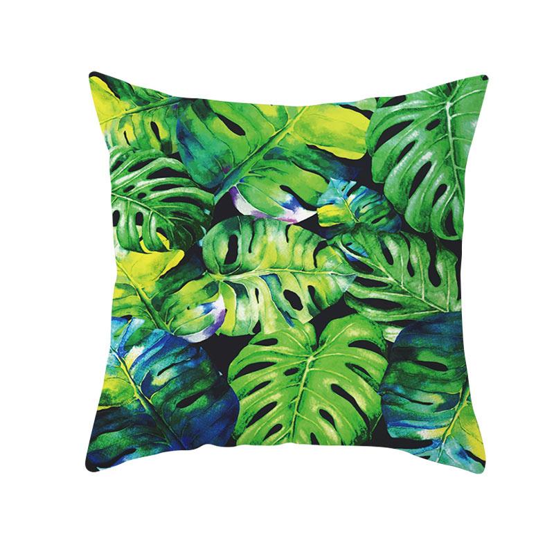 Summer Tropical Plants Decorative Pillowcase Green Leaves Throw Pillow Case Polyester Printing Pillow Cover 45X45Cm