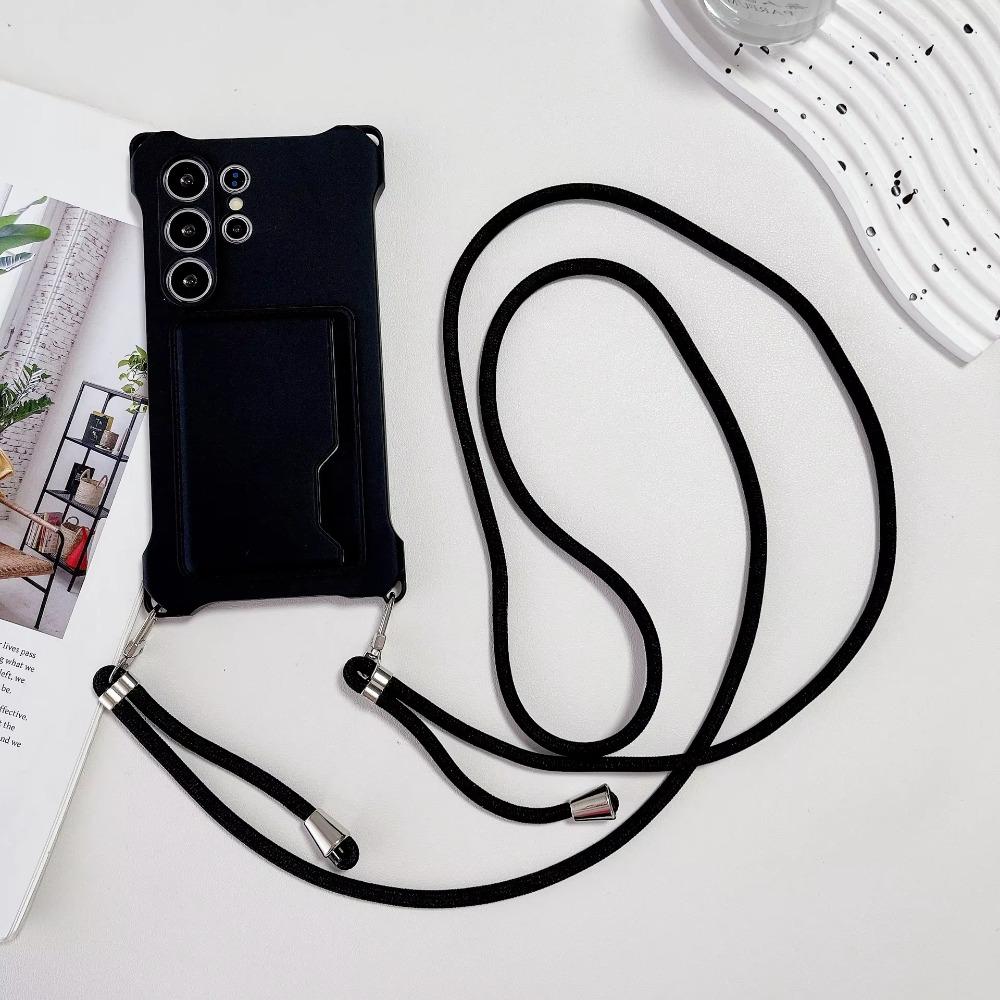 Soft Silicone Phone Case For Samsung S26 Ultra S25 Edge S24 S23 FE S22 Plus Card Holder Lanyard Shockproof Protection Cover