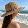 Woven Flat Top Hat Hollow Out Beach Sun Hat Fashion Straw Hat  Coastal Trip