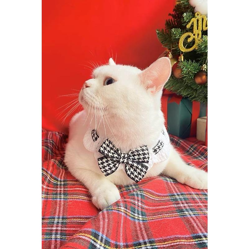 Red and Black Bow-knot Pet Collar Bib Saliva Towel Knitted Collar Cat Puppy Decoration Used for Small Pets Bow Tie Accessories