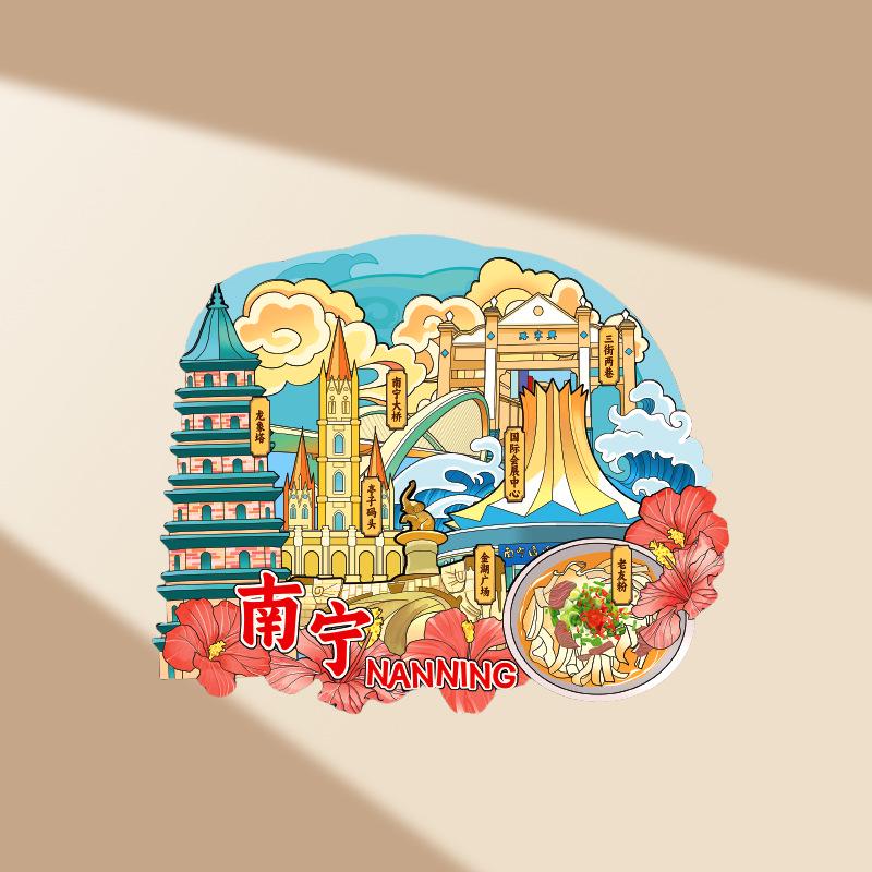 Nanning 3D Wooden City Refrigerator Magnet – Creative Kitchen Souvenir Gift