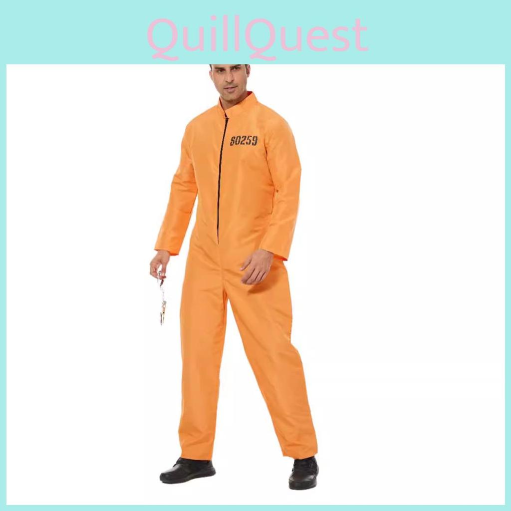 Strój Więźnia dla Dorosłych do Zabawy w Role Kostium na Halloween Poliester Unisex z Kajdankami do Cosplayu