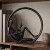 Seated Guitar Sculpture Matte Black Abstract Musician Statue Minimalist Metal Circlet for