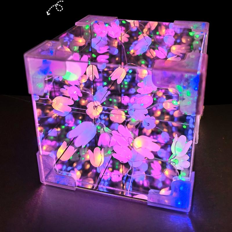 Handgefertigter Montage-Spiegel Tulpenblumenmeer Würfel-Nachtlicht Puzzle-Spielzeug-Set Für Gehirnentwicklung