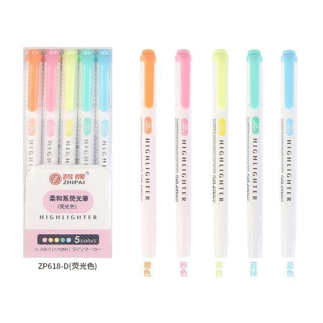 5Pcs/set Double Headed Highlighter Pen Marker Pen Children s Drawing Pen Stationery Supplies Light Color Marker Pen D