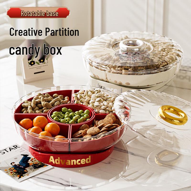 Вращающийся пластиковый поднос для сервировки закусок и фруктов с крышкой