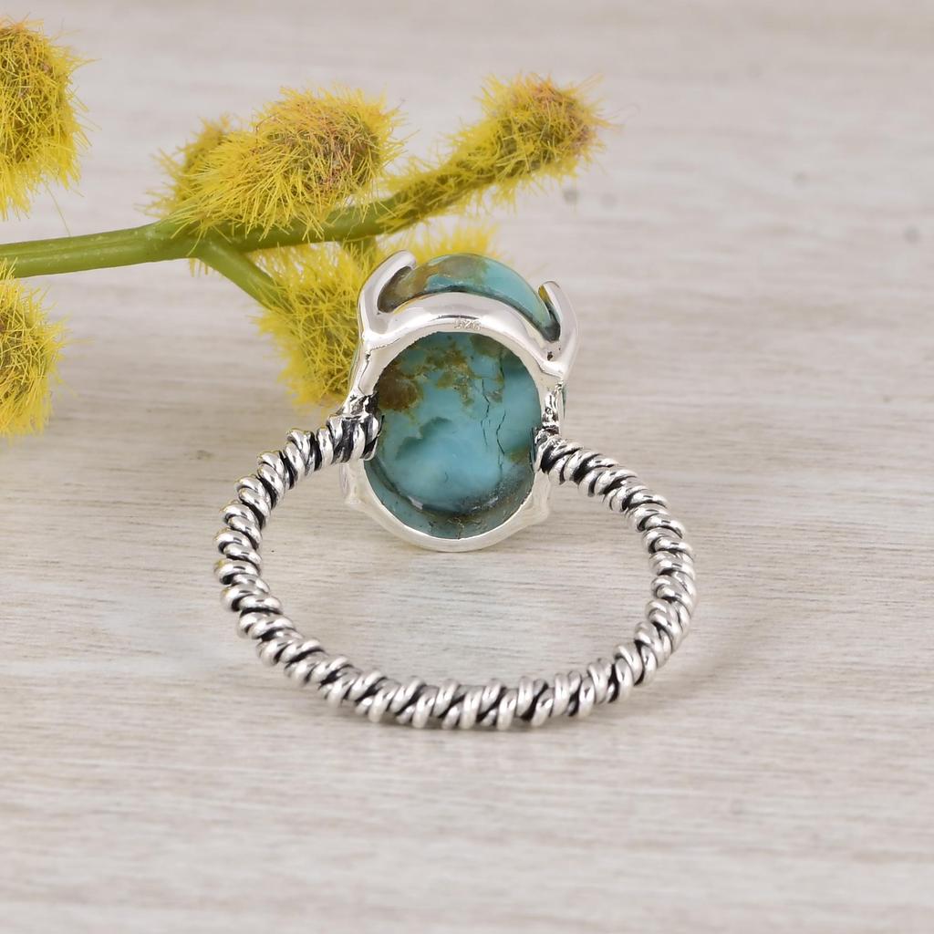 Kingman Turquoise Oval Ring, Handmade Sterling Silver Ring, December Birthstone Jewelry, Boho Statement Ring, Gift For Mom