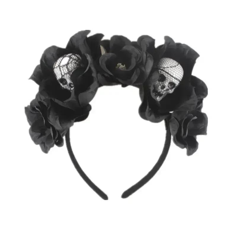 1/3Pcs Halloween Headband Skull Flower Decoration Headwear Party Favors Supplies Photo Booth Props For Women Cosplay Costume