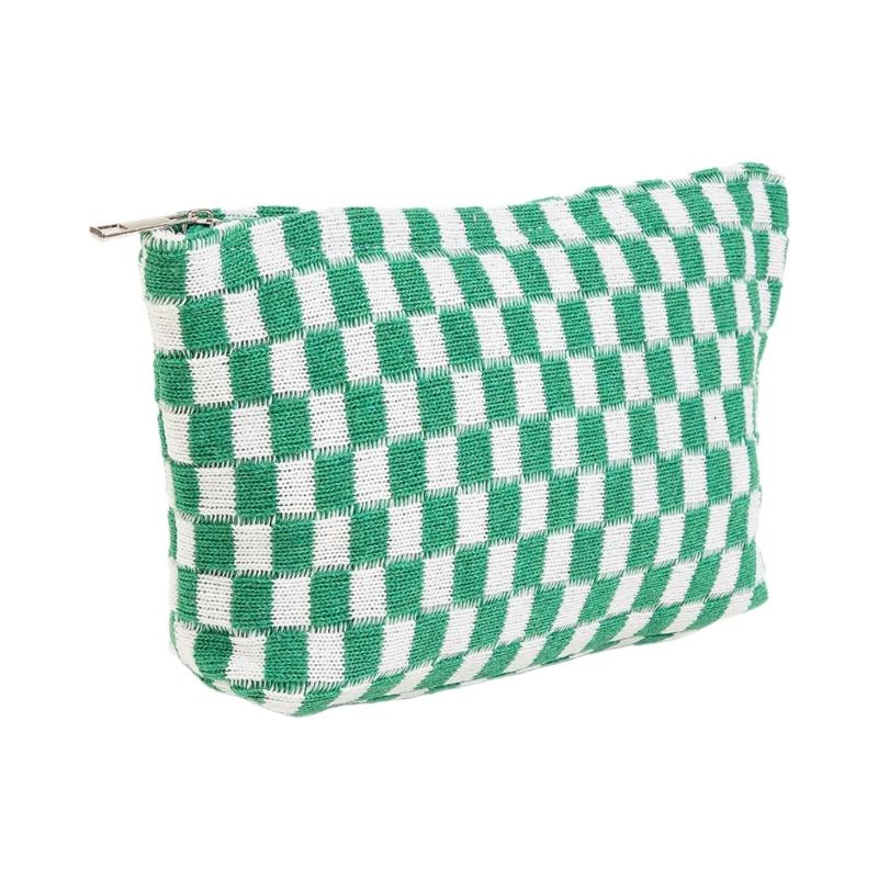Crochet Makeup Bag Checkered Toiletry Bag Cosmetic Bag Versatile Storage Bag for Brush Lipstick Stationery Personal Care