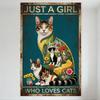 Vintage 'Just A Girl Who Loves Cats' Calico Cat Metal Tin Sign - Retro Weathered Border Wall Decor with Large Cat Illustration F