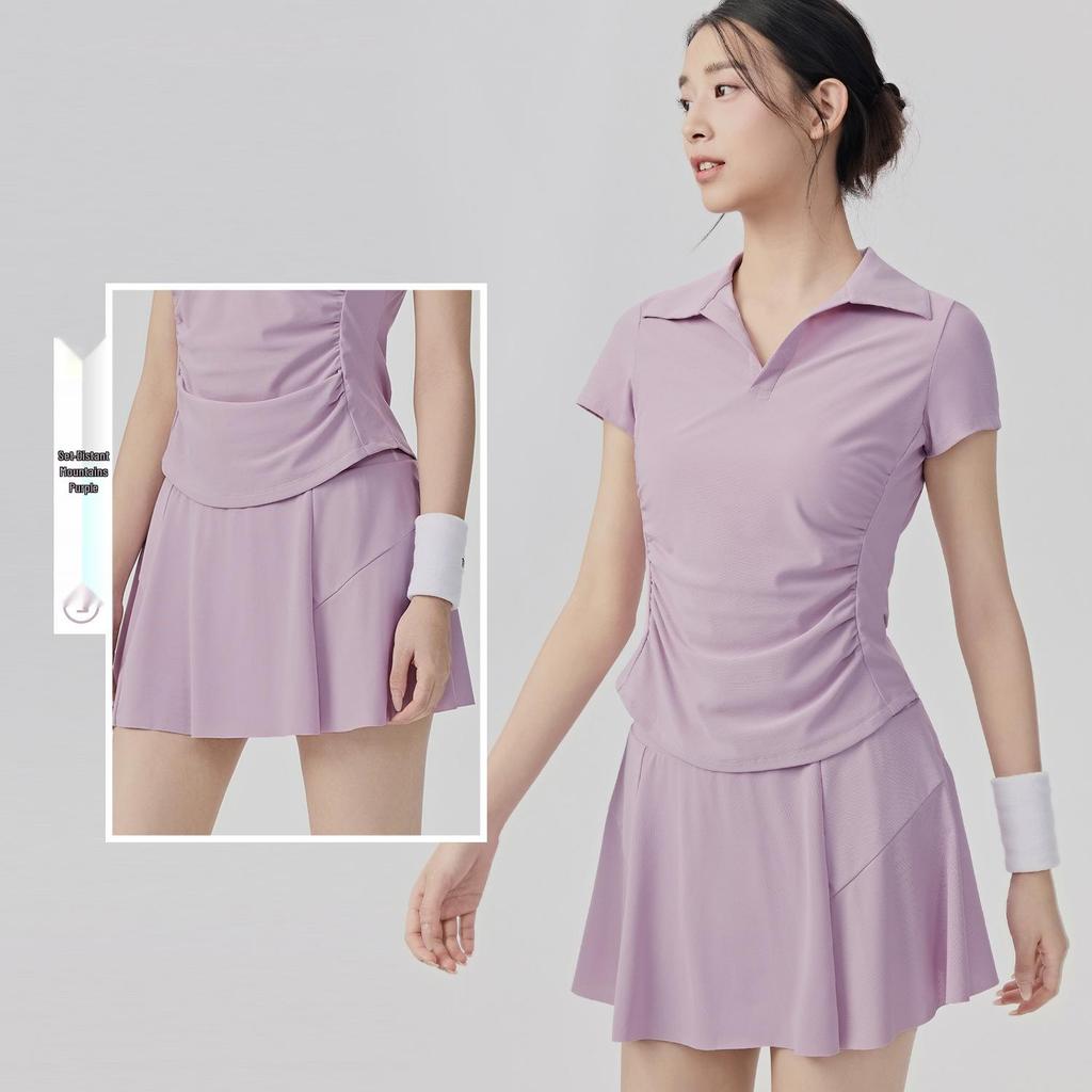 Women's Anti-Glare Tennis Skirt & Breathable Yoga Top Set: Slimming, Waist-Cinching, Casual Sportswear
