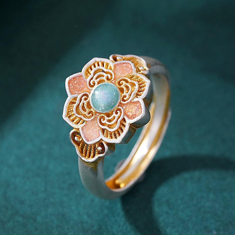 Vintage Cloisonne Floral Ring Adjustable Band Handmade Enamel Jewelry Lightweight Elegant Design Suitable for Daily Wear and Special Occasions