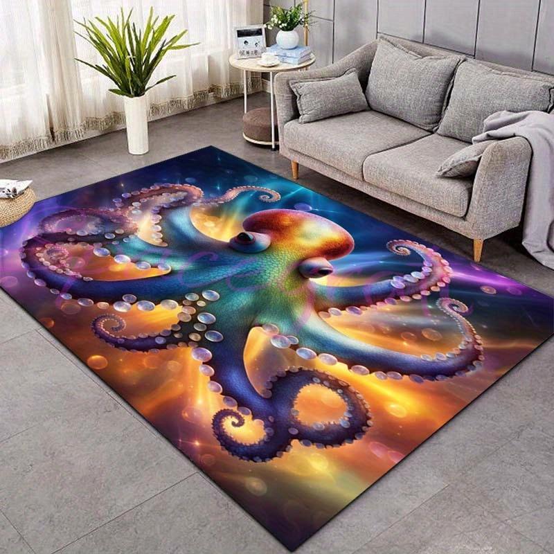 Vibrant Octopus Rug for Modern Living Room DecorUnique Sea Life Area RugsHome Accessories Anti slip carpet can be machine washed