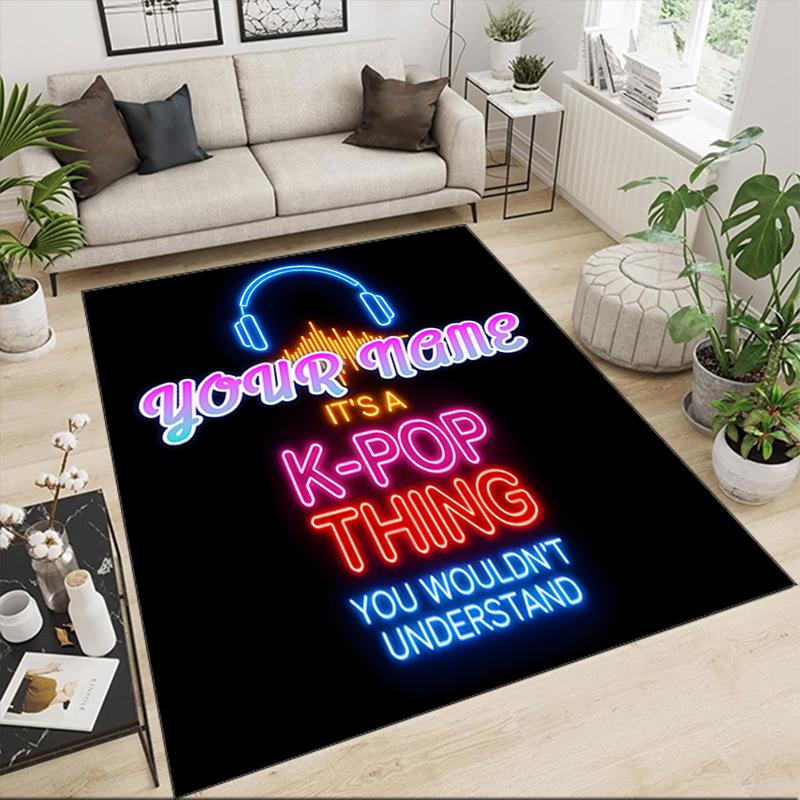 1PC Custom Name K-Pop Neon Sign Theme Floor Mat Ideal for Living Room, Game Rooms, Office, Bedroom,Floor Mat Playful Design