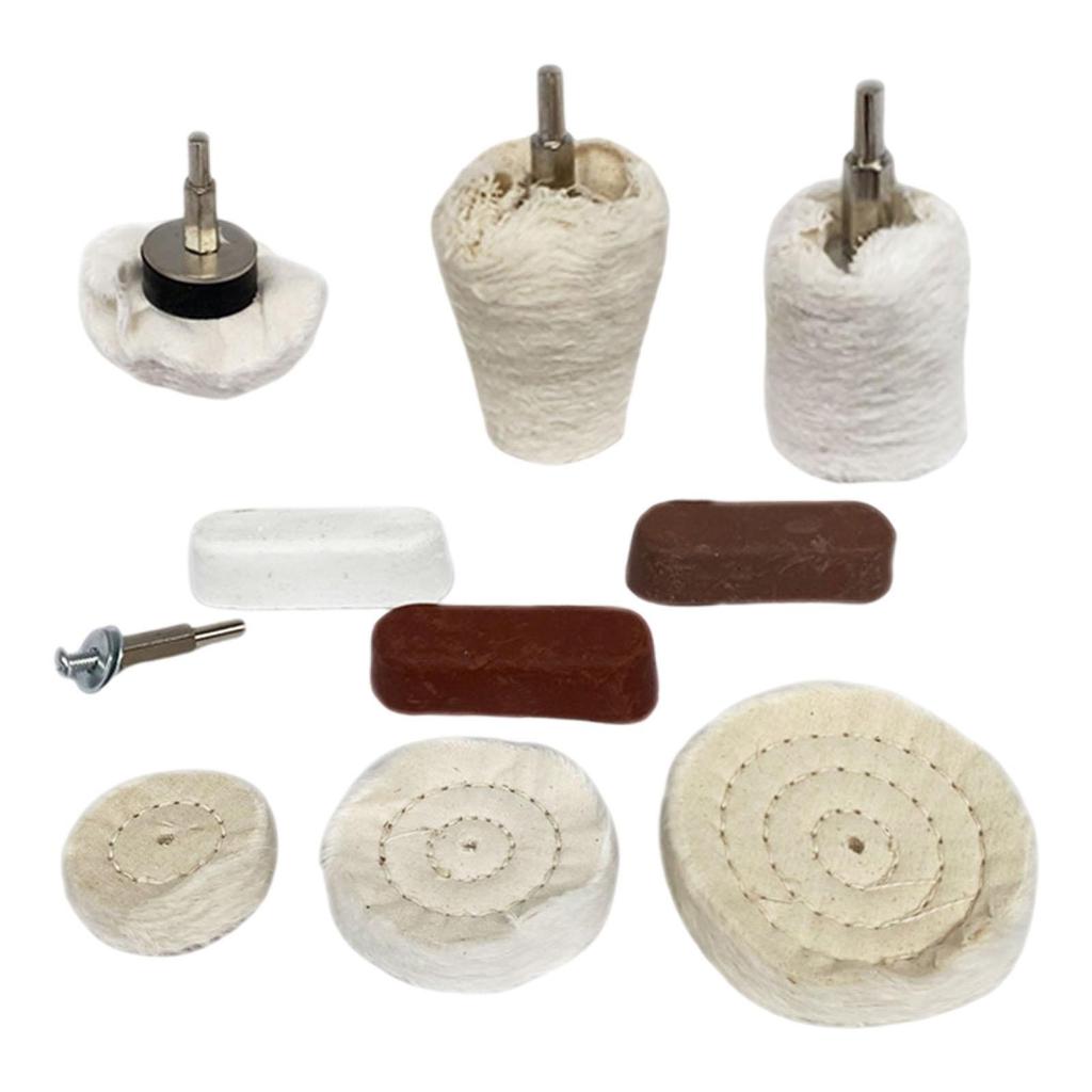 10 Buffing Pad Polishing Wheel Kits, Included Rouge Compound, Cone, Column, Mushroom, Grinding
