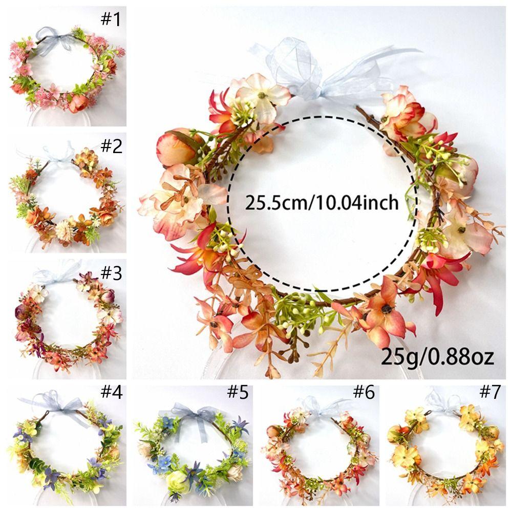 Colorful Artificial Flower Wreath Headband Realistic Spring Headpiece Bride Flower Crown  Holiday